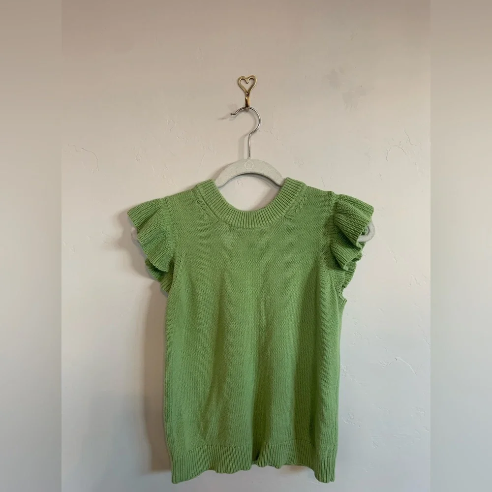 LOFT Preppy Feminine Green Office Core Spring/Summer Ruffle Frilly Knit Tank XS - Picture 1 of 5